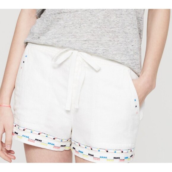 LOU & GREY White Linen Blend Stitching Detail Shorts Womens Large - Picture 1 of 10